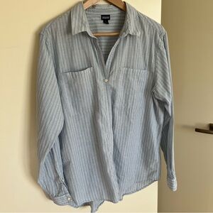 Patagonia light blue and white striped cotton shirt